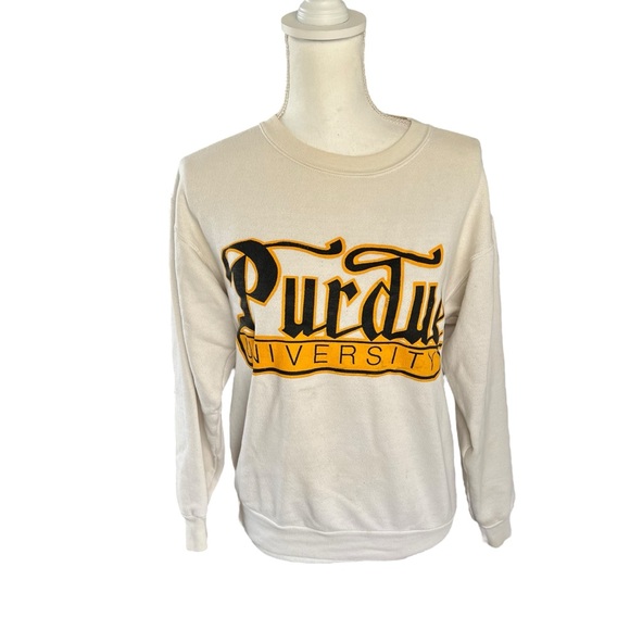 VTG Jansport Purdue University ivory yellow crewneck sweatshirt women medium top - Picture 1 of 7
